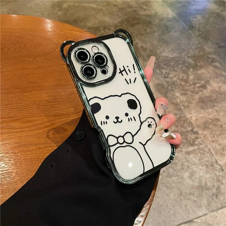 Para Iphone 16 Pro Max Case Lindo Bear Electroplatando TPU Clear Telephip Cover - Verde