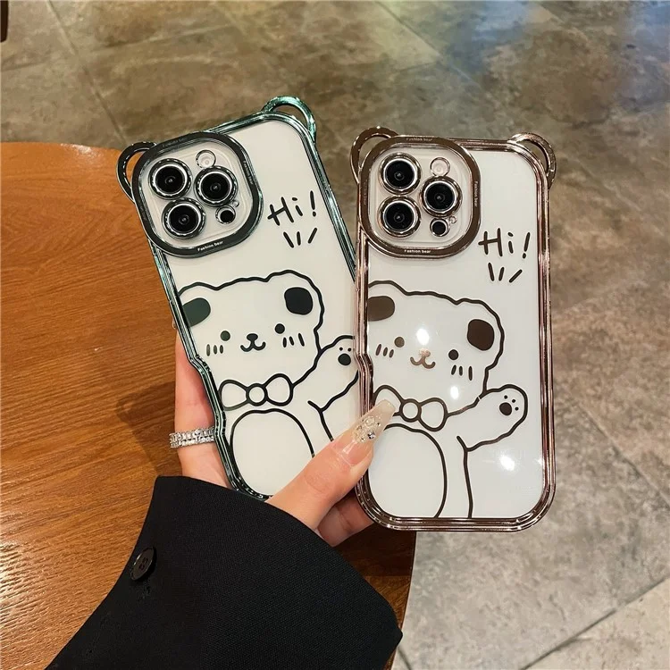Para Iphone 16 Pro Max Case Lindo Bear Electroplatando TPU Clear Telephip Cover - Verde
