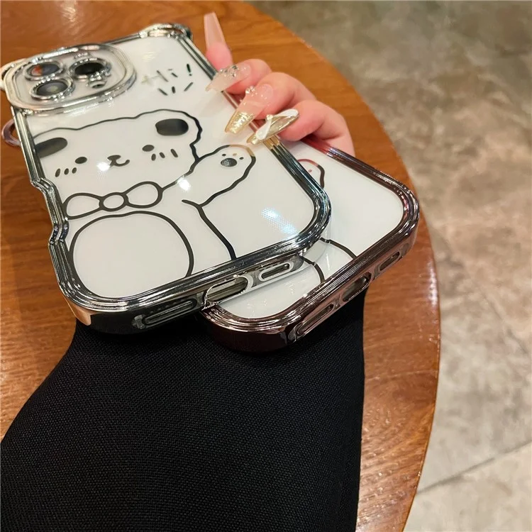 Para Iphone 16 Pro Max Case Lindo Bear Electroplatando TPU Clear Telephip Cover - Verde