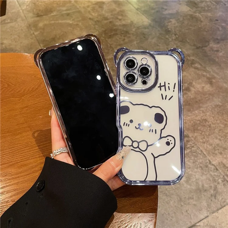 Para Iphone 16 Pro Max Case Lindo Bear Electroplatando TPU Clear Telephip Cover - Verde
