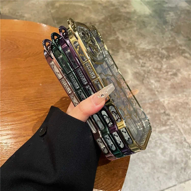 Para Iphone 16 Pro Max Case Lindo Bear Electroplatando TPU Clear Telephip Cover - Verde