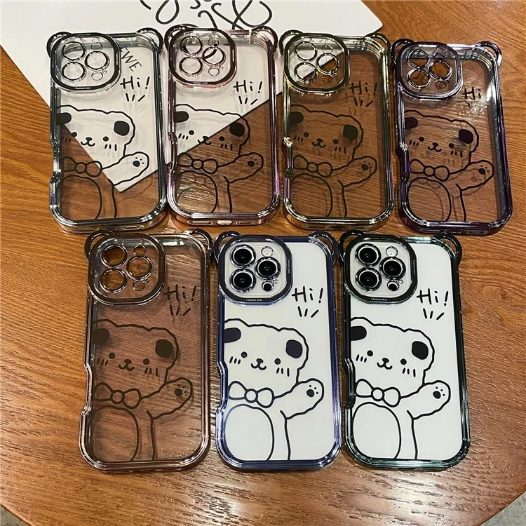 Para Iphone 16 Pro Max Case Lindo Bear Electroplatando TPU Clear Telephip Cover - Verde
