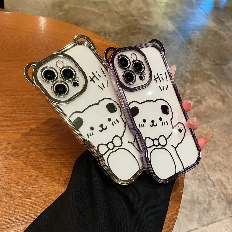 Для Iphone 16 Pro Case Cure Mite Bear Elecloplating TPU Clear Chop Cople - Зеленый