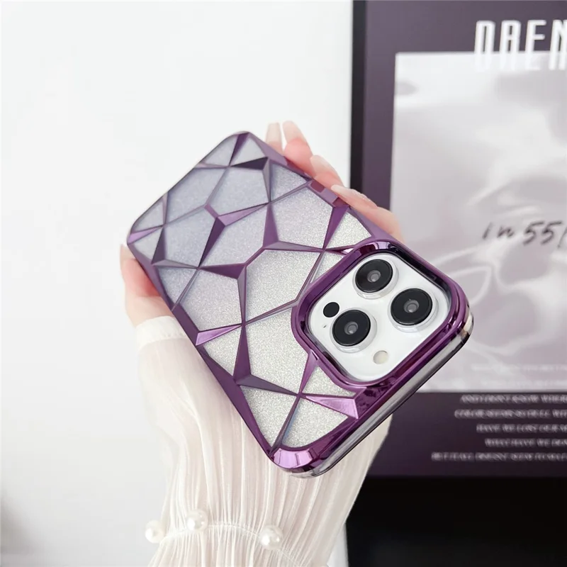 Pour Iphone 16 Pro Max Case Electroplate Rhombus Design TPU Gradient Téléphone Cover - Argent
