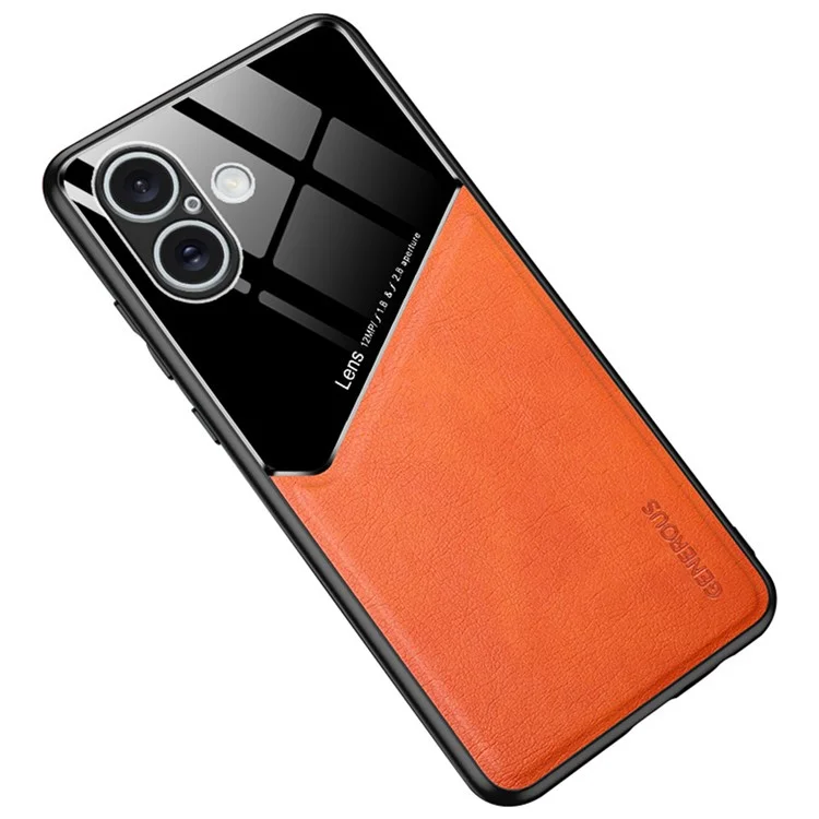 For iPhone 16 Case Leather Coated PC+TPU Phone Back Cover - Orange