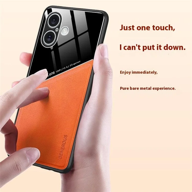 For iPhone 16 Case Leather Coated PC+TPU Phone Back Cover - Orange