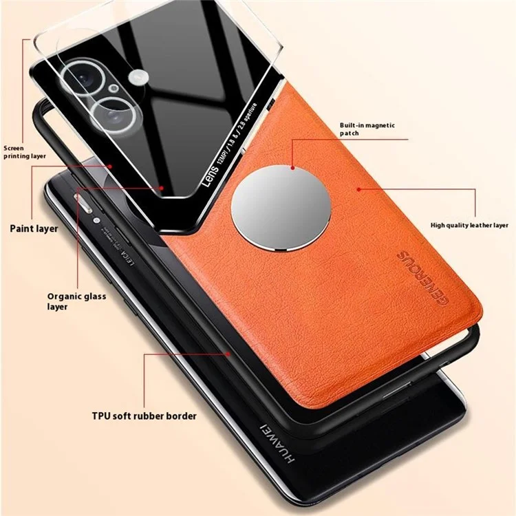 For iPhone 16 Case Leather Coated PC+TPU Phone Back Cover - Orange