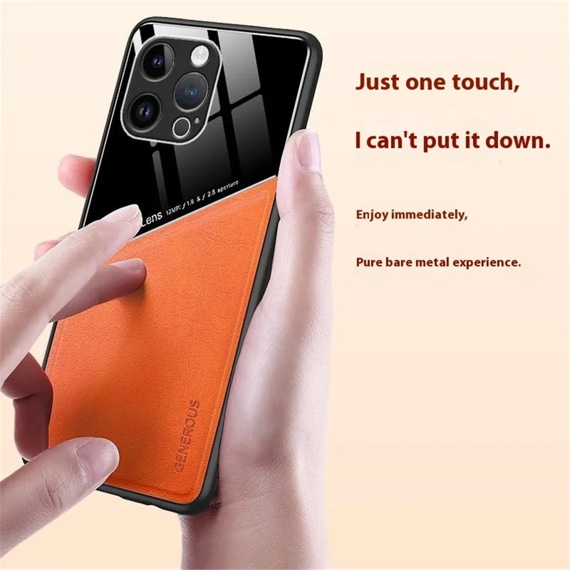 Pour Iphone 16 Pro Boîtier en Cuir en Cuir pc + Tpu Téléphone Back Cover - Orange
