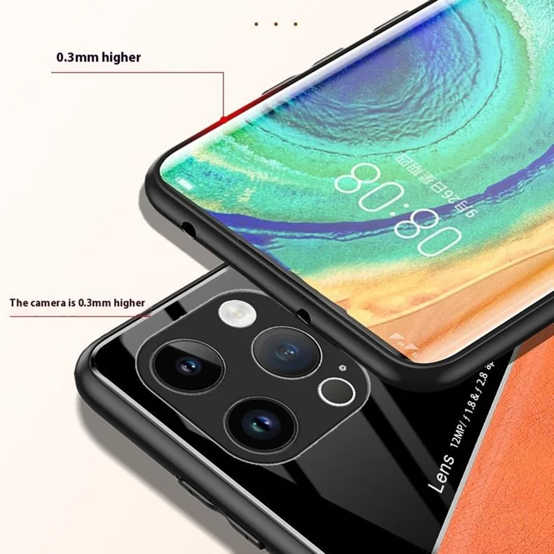 Pour Iphone 16 Pro Boîtier en Cuir en Cuir pc + Tpu Téléphone Back Cover - Orange