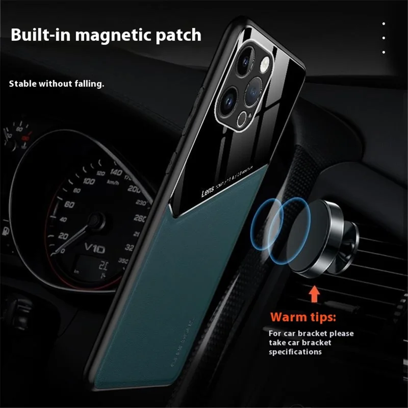 For iPhone 16 Pro Case Leather Coated PC+TPU Phone Back Cover - Blue