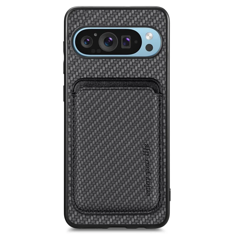 Para Google Pixel 9 Pro XL Case Fiber Fiber Fiber Cuero Trasero Con Bolsa de Tarjeta Desmontable - Negro