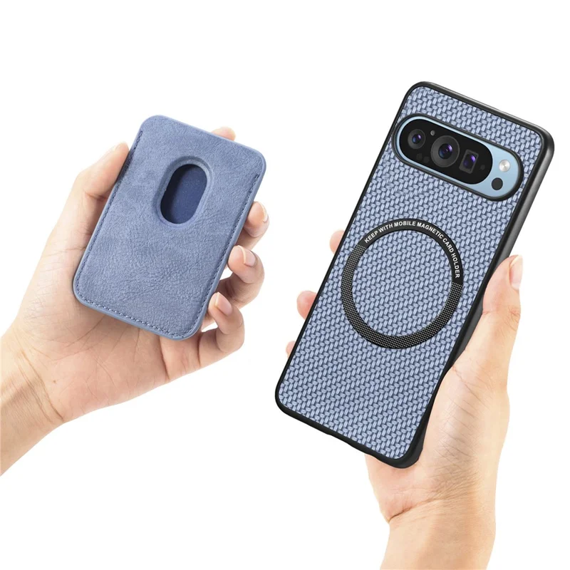 Para Google Pixel 9 Pro XL Case Fiber Fiber Fiber Cuero Trasero Con Bolsa de Tarjeta Desmontable - Negro