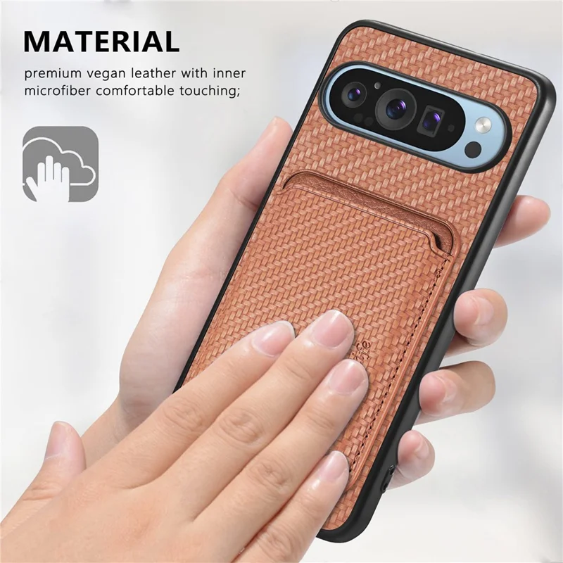 Para Google Pixel 9 Pro XL Case Fiber Fiber Fiber Cuero Trasero Con Bolsa de Tarjeta Desmontable - Negro