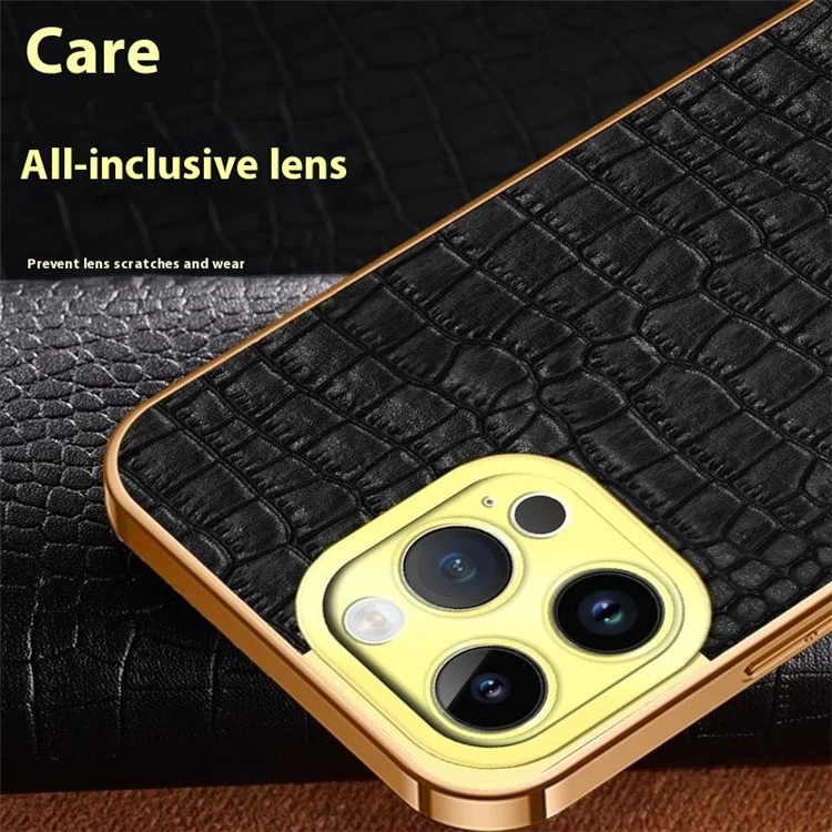 Para Iphone 16 Pro Case Crocodile Textura Anillo Kickstand Tpu+cubierta Del Teléfono - Negro