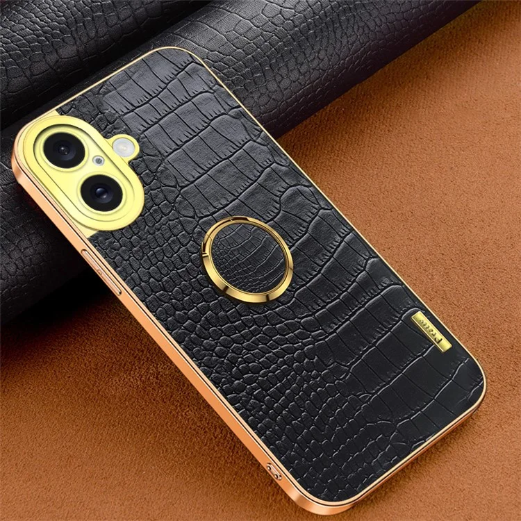 Pour L'iphone 16 Bague de Texture de Crocodile - Noir