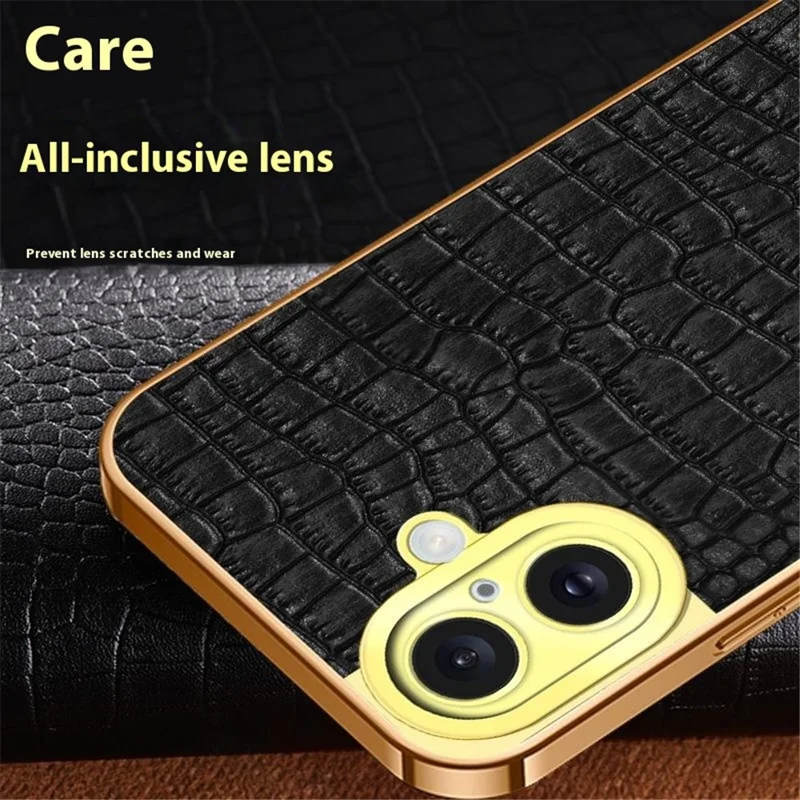 For iPhone 16 Case Crocodile Texture Ring Kickstand TPU+Leather Electroplating Phone Cover - White