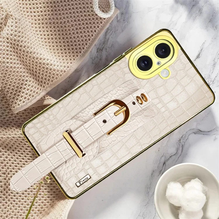 Для Iphone 16 Plus Case Bristant Kickstand Crocodile Texture Leather+colep Thone Tpu - Белый