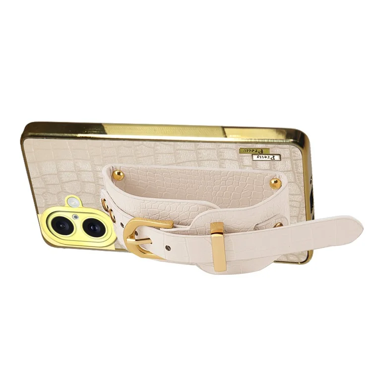 Для Iphone 16 Plus Case Bristant Kickstand Crocodile Texture Leather+colep Thone Tpu - Белый