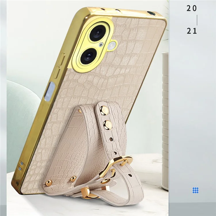 Для Iphone 16 Plus Case Bristant Kickstand Crocodile Texture Leather+colep Thone Tpu - Белый