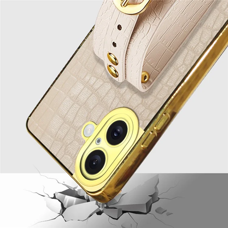 Для Iphone 16 Plus Case Bristant Kickstand Crocodile Texture Leather+colep Thone Tpu - Белый