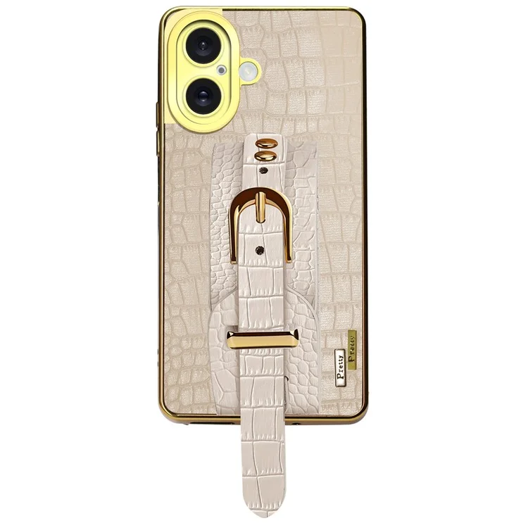 Per Iphone 16 Case Case Calci D'autore Crocodile Texture in Pelle+copertina Per Telefono Elettroplatante Tpu - Bianco