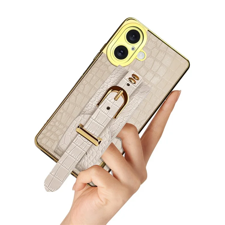 Per Iphone 16 Case Case Calci D'autore Crocodile Texture in Pelle+copertina Per Telefono Elettroplatante Tpu - Bianco