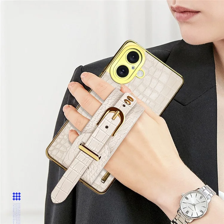 Per Iphone 16 Case Case Calci D'autore Crocodile Texture in Pelle+copertina Per Telefono Elettroplatante Tpu - Bianco