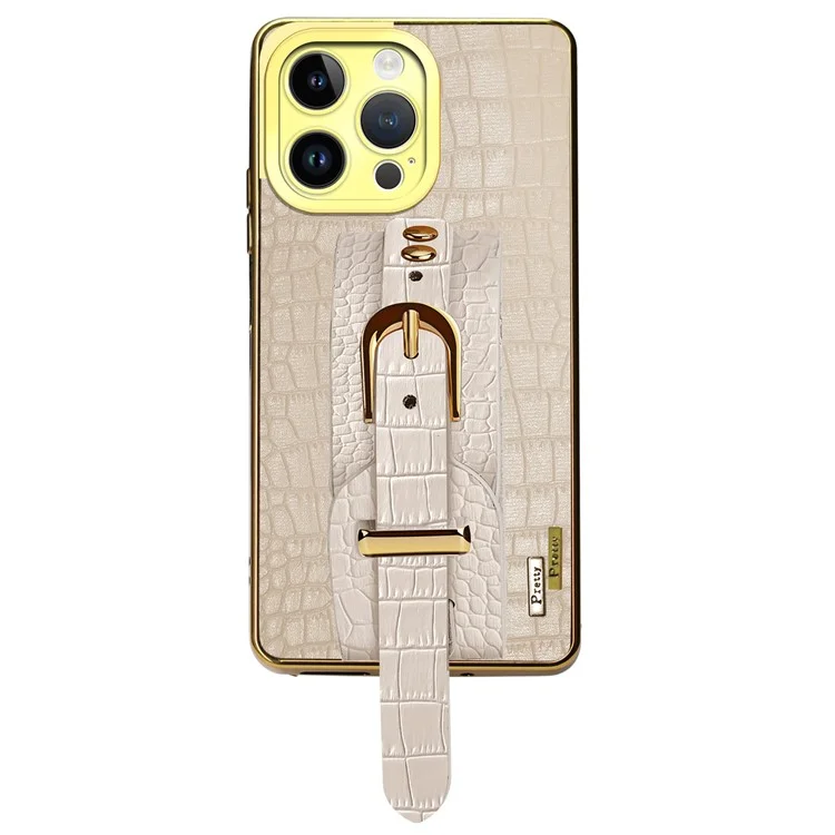 Per Iphone 16 Pro Max Case Casetto Cancivalli Crocodile Texture in Pelle+coperchio Per Telefono Elettroplatante Tpu - Bianco