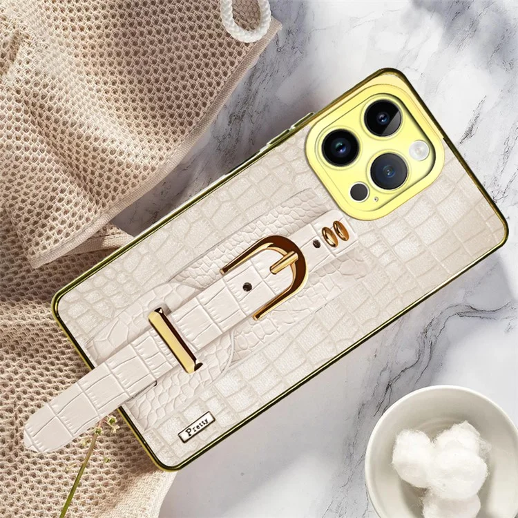 Per Iphone 16 Pro Max Case Casetto Cancivalli Crocodile Texture in Pelle+coperchio Per Telefono Elettroplatante Tpu - Bianco