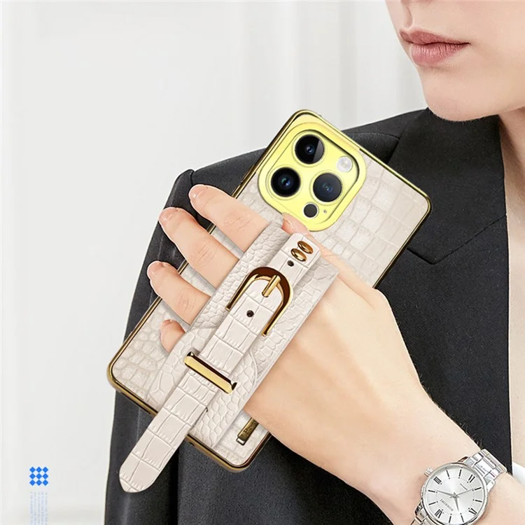 Per Iphone 16 Pro Max Case Casetto Cancivalli Crocodile Texture in Pelle+coperchio Per Telefono Elettroplatante Tpu - Bianco