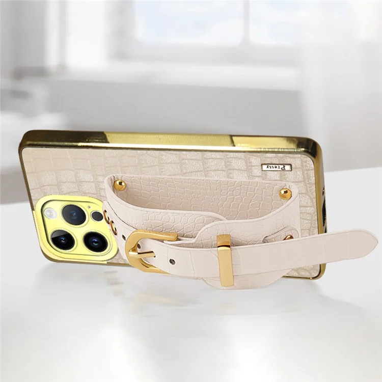 Per Iphone 16 Pro Max Case Casetto Cancivalli Crocodile Texture in Pelle+coperchio Per Telefono Elettroplatante Tpu - Bianco