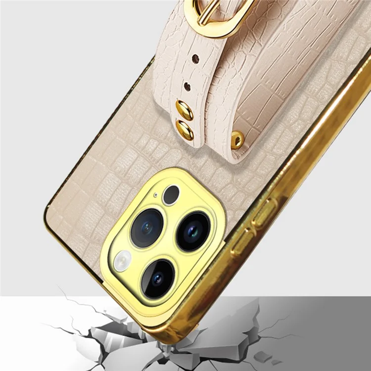 Per Iphone 16 Pro Max Case Casetto Cancivalli Crocodile Texture in Pelle+coperchio Per Telefono Elettroplatante Tpu - Bianco