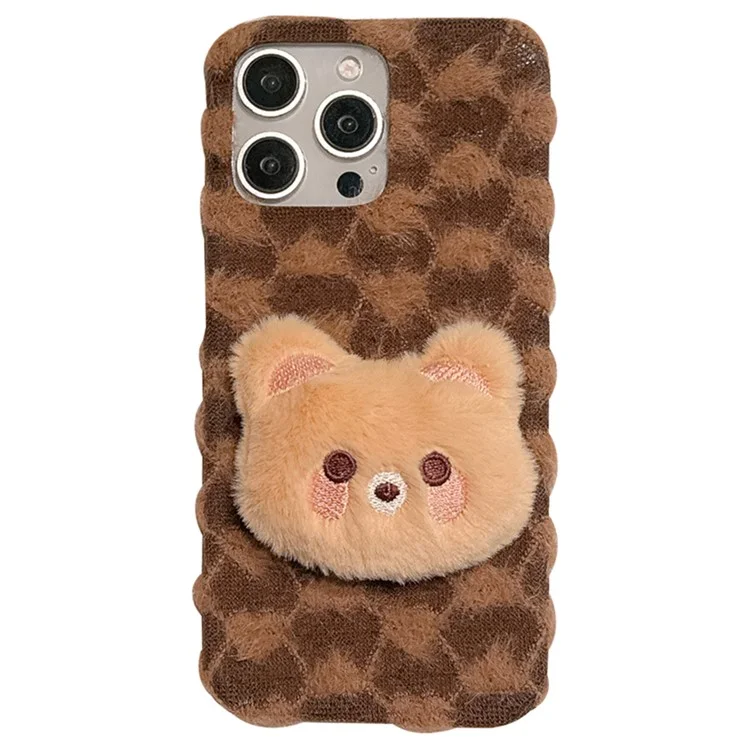 For iPhone 16 Pro Case Cute Furry Warm Plush Hard PC Winter Phone Cover - Awaken Lion