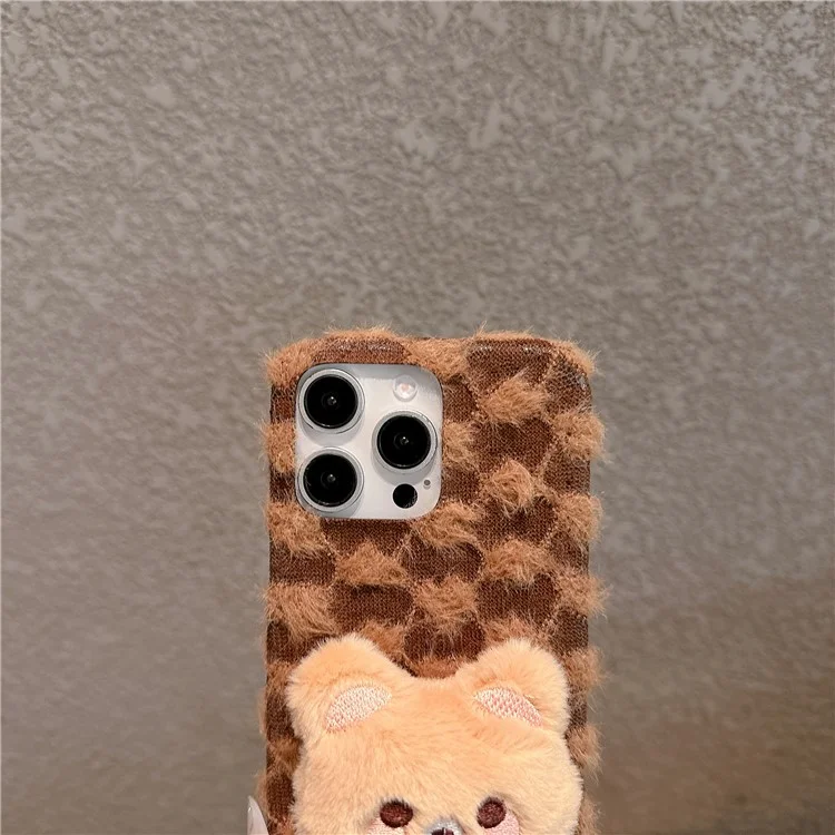 For iPhone 16 Pro Case Cute Furry Warm Plush Hard PC Winter Phone Cover - Awaken Lion