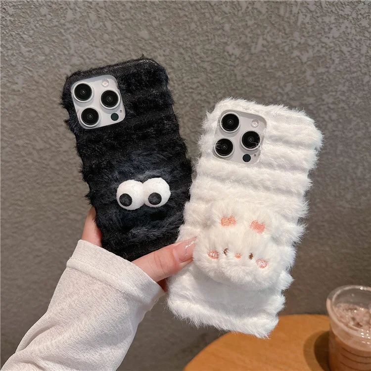 For iPhone 16 Pro Case Cute Furry Warm Plush Hard PC Winter Phone Cover - Awaken Lion
