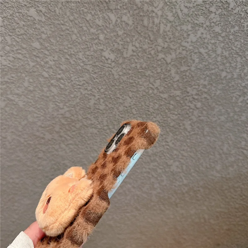 For iPhone 16 Pro Max Case Cute Furry Warm Plush Hard PC Winter Phone Cover - Briquette