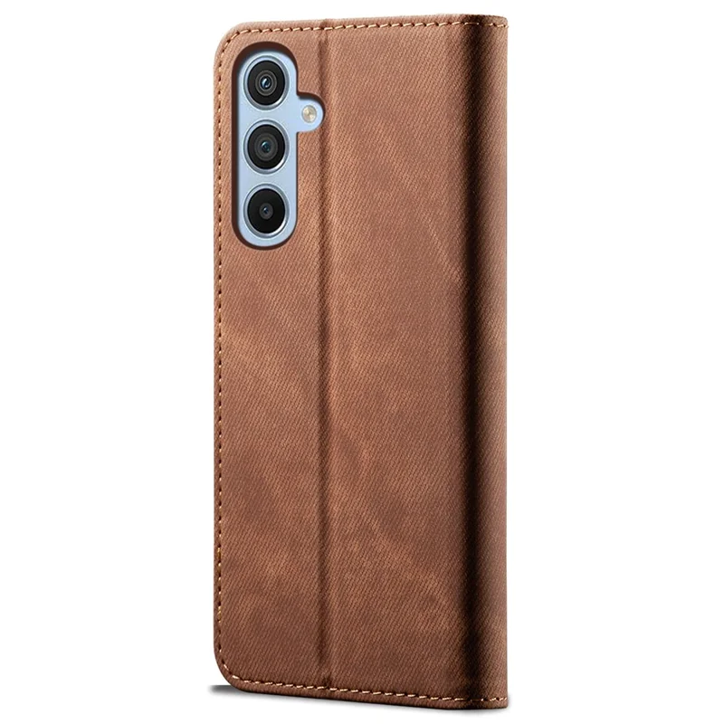 For Samsung Galaxy S25+ Case Jeans Cloth Texture Anti-Scratch Leather Stand Phone Cover - Coffee