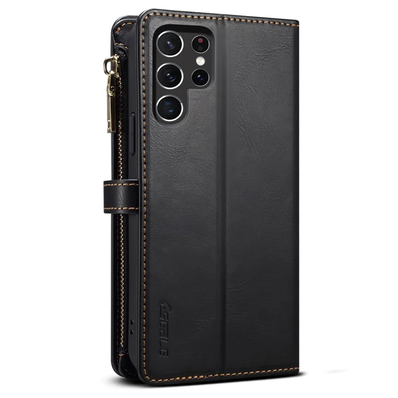 ESEBLE Galaxy Series For Samsung Galaxy S25 Ultra Case Leather Zipper Phone Cover RFID Blocking - Black