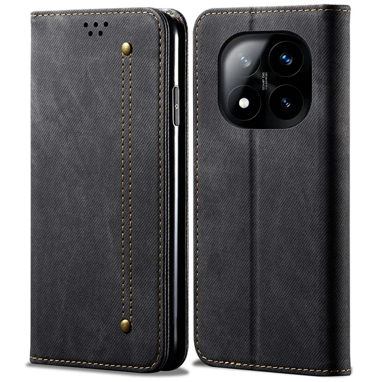 Pour Xiaomi Redmi Note 14 Pro 5G Étui Jeans Texture Tissus Anti-Rayures Étui Cuir Support Téléphone - Noir