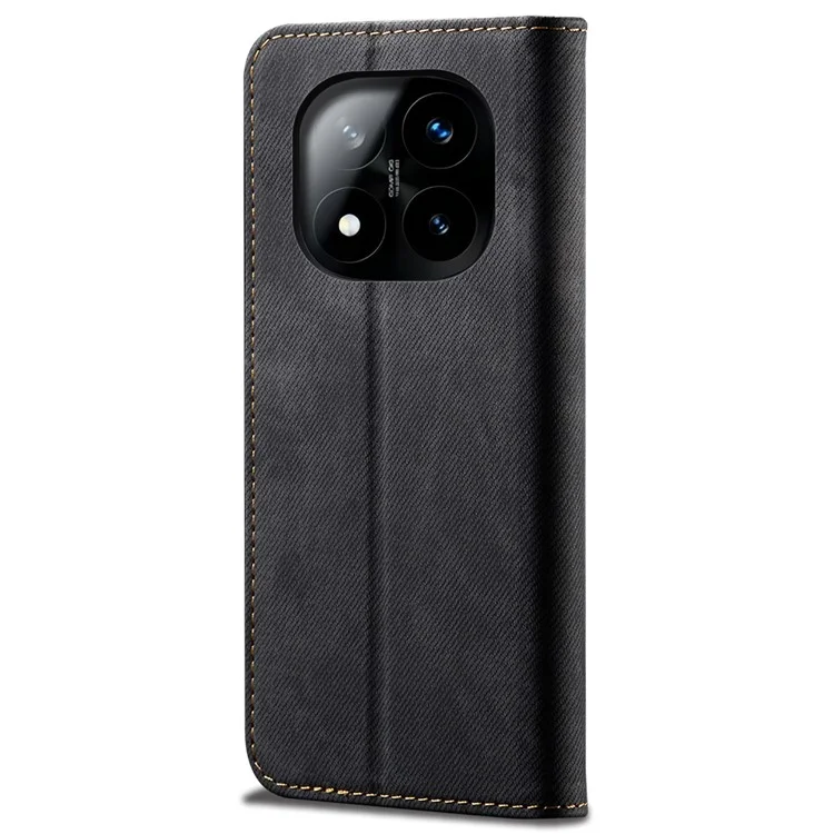 Pour Xiaomi Redmi Note 14 Pro 5G Étui Jeans Texture Tissus Anti-Rayures Étui Cuir Support Téléphone - Noir