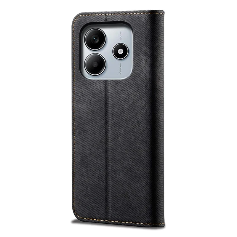 For Xiaomi Redmi Note 14 5G Case Jeans Cloth Texture Anti-Scratch Leather Stand Phone Cover - Black