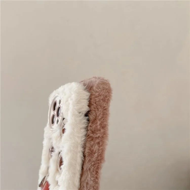 Para Iphone 16 Pro Max Case Bordado Cute Bears Furry TPU Tall Phone Cover - Marrón