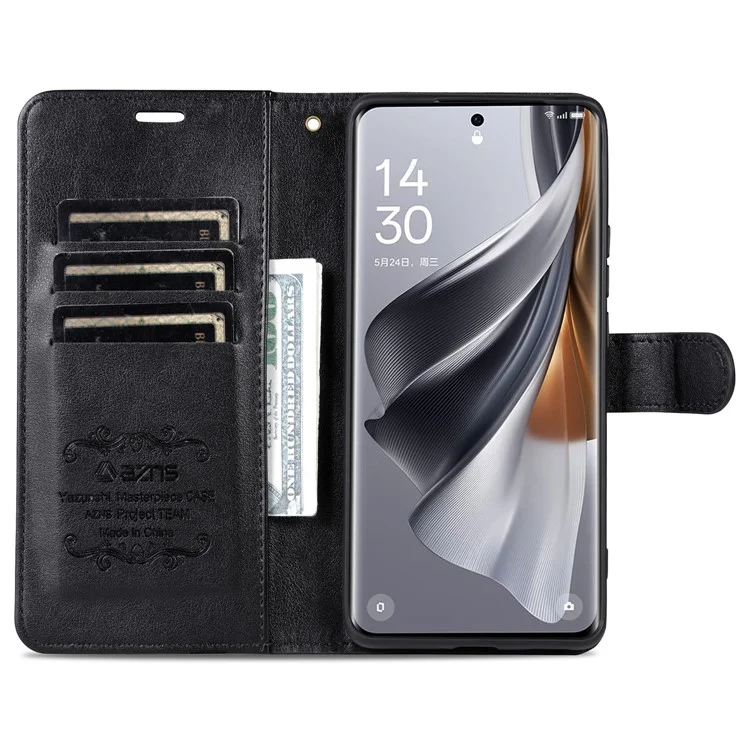 AZNS Para Xiaomi Redmi Note 14 Pro+ 5G Case Anti-Scratch PU Leather Stand Willet Cover Phone - Negro