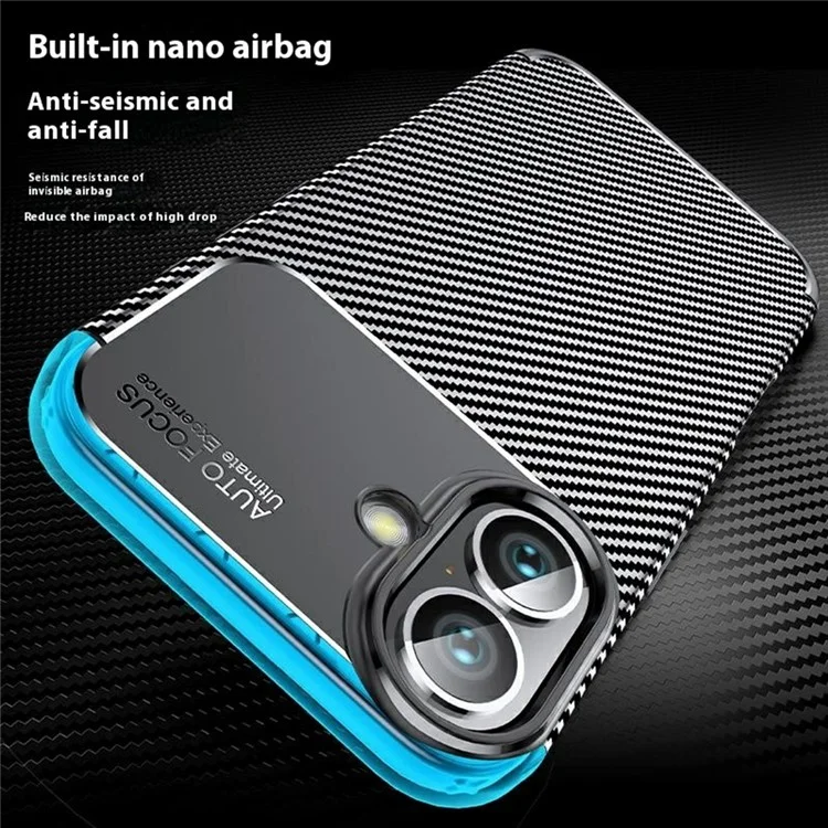 Für iPhone 16 Plus Case Carbon Fiber Textur TPU Handyhülle Wärmeableitung