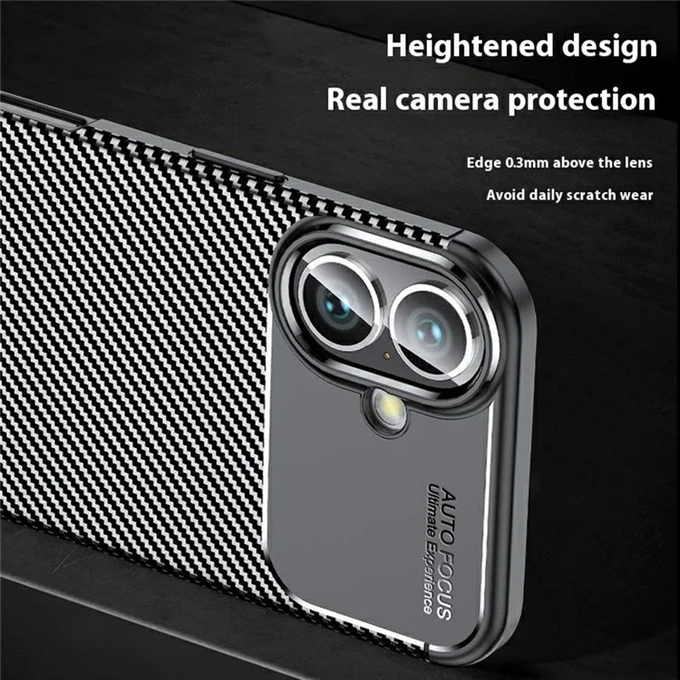 Für iPhone 16 Plus Case Carbon Fiber Textur TPU Handyhülle Wärmeableitung