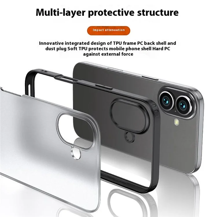 Para Iphone 16 Case PC+TPU Tope Tope Airbag Protection - Negro