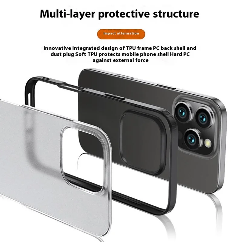 Pour Iphone 16 Pro Max Case pc + Tpu Téléphone Cover Airbag Protection - Noir