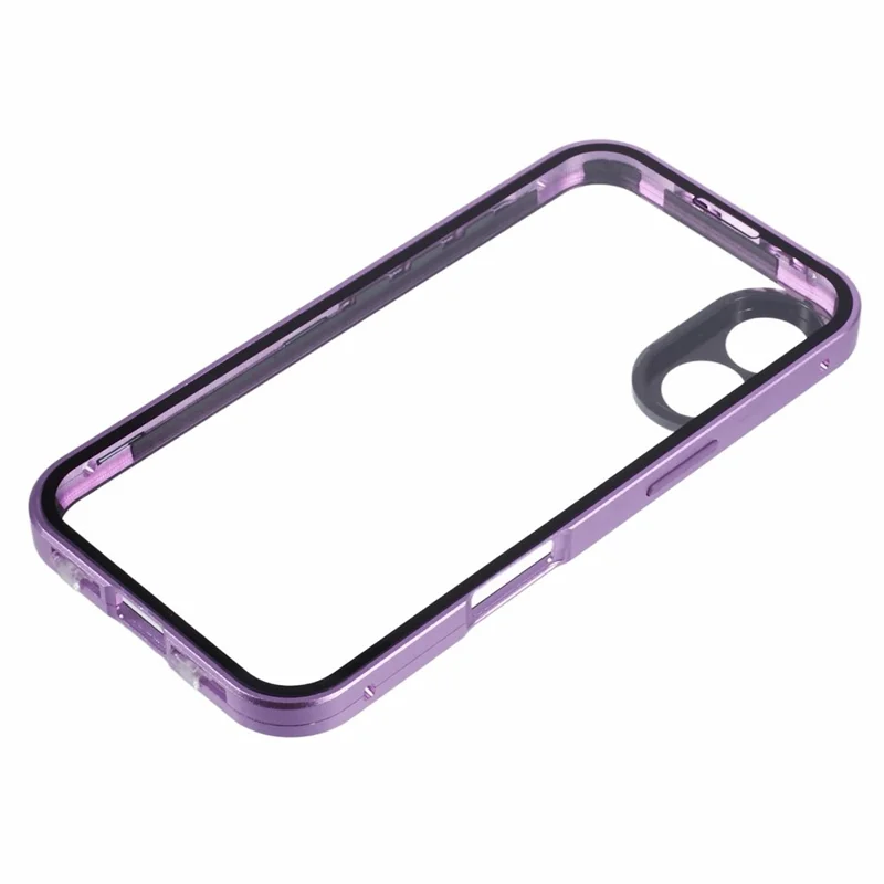 For iPhone 16 Case Magnetic Adsorption Double Sides Tempered Glass+Metal Phone Cover with Buckle - Purple