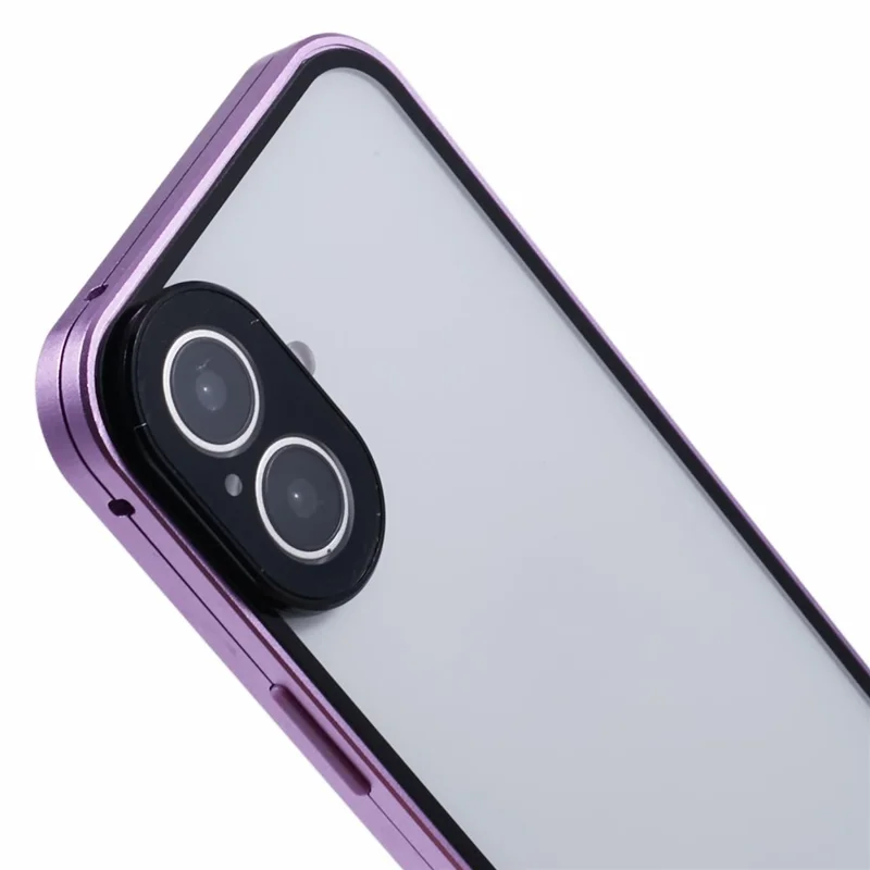 For iPhone 16 Case Magnetic Adsorption Double Sides Tempered Glass+Metal Phone Cover with Buckle - Purple