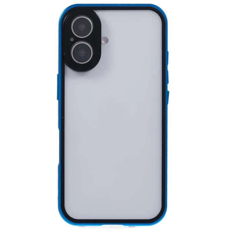 For iPhone 16 Case Magnetic Adsorption Double Sides Tempered Glass+Metal Phone Cover with Buckle - Blue